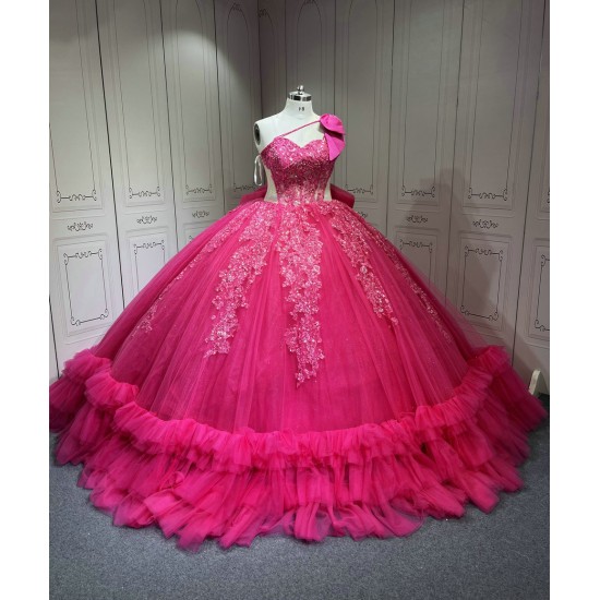 One Shoulder Fuchsia Quinceanera DressesVestidos Para Quiseaera Vestidos De 15Aos De Fiesta Mexicana Quince