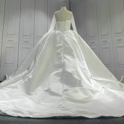 Beaded Satin Ball Gown Wedding Dress With Long Sleeves CBWD00127