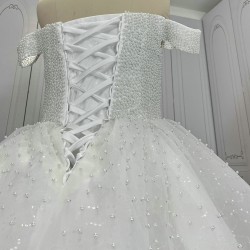 Glitter Off The Shoulder Pearl Wedding Dresses CBWD00107