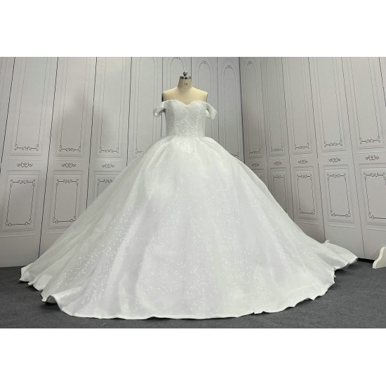 Glitter Off The Shoulder Pearl Wedding Dresses CBWD00107