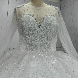 Glitter Pearl Wedding Ball Gowns With Long Sleeves CBWD00106