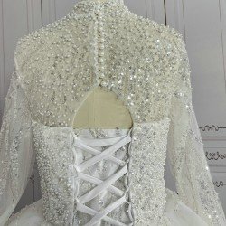 High Collar Luxurious Ball Gown Wedding Dress With Long Sleeves CBWD00100