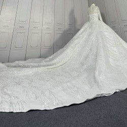 High Collar Luxurious Ball Gown Wedding Dress With Long Sleeves CBWD00100