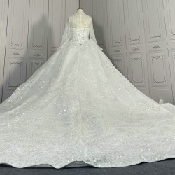 High Collar Luxurious Ball Gown Wedding Dress With Long Sleeves CBWD00100