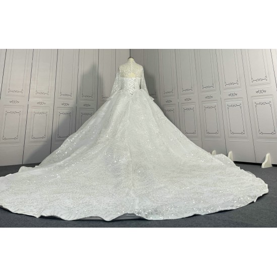 High Collar Luxurious Ball Gown Wedding Dress With Long Sleeves CBWD00100