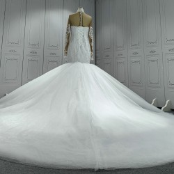 High Collar Puffy Mermaid Wedding Dresses Custom Made CBWD0098