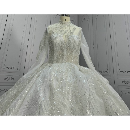 High Collar Sparkly Ball Gown Wedding Dress CBWD0096