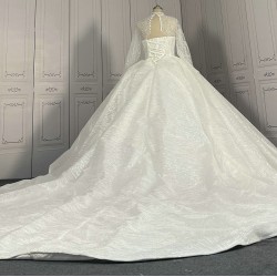 High Collar Sparkly Ball Gown Wedding Dress With Cathedral Train CBWD0097