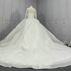 High Neck Long Sleeves Beaded Luxury Ball Gowns For Bride CBWD0092