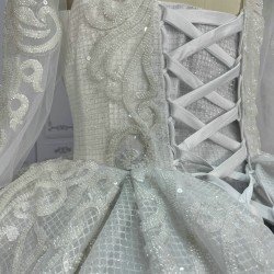 High Neck Long Sleeves Beaded Luxury Ball Gowns For Bride CBWD0092