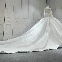 Jewel Neck Long Sleeves Luxury Wedding Dresses Custom Made CBWD0090