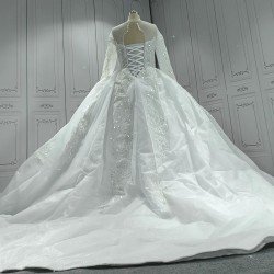 Long Sleeves Lace Ball Gown Wedding Dress With Round Neck CBWD0082