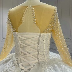 Long Sleeves Luxury Pearl Wedding Dresses With Long Train CBWD0080