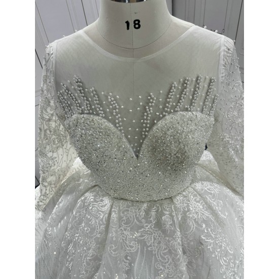 Luxurious Beaded Lace Ball Gown Wedding Dresses Custom Made CBWD0074
