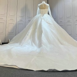Luxury Leaf Lace Ball Gown Wedding Dresses With Long Sleeves CBWD0077