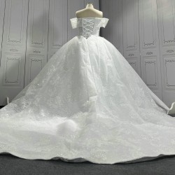 Off The Shoulder Glitter Ball Gown Wedding Dress CBWD0063