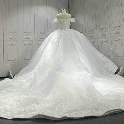 Off The Shoulder Lace Ball Gown Wedding Dress With Long Train CBWD0060
