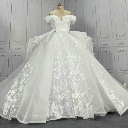 Off The Shoulder Lace Ball Gowns Wedding Dress With Wings CBWD0059