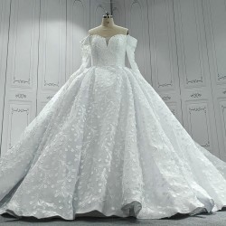 Off The Shoulder Lace Wedding Dres With Long Sleeves CBWD0057