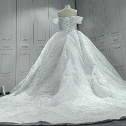 Off The Shoulder Luxurious Wedding Dresses Handmade Beading CBWD0054