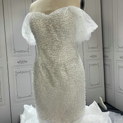 Off The Shoulder Pearl Ruffled Mermaid Wedding Dresses CBWD0050