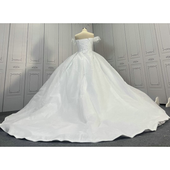 Off The Shoulder Pearl Wedding Dress CBWD0049