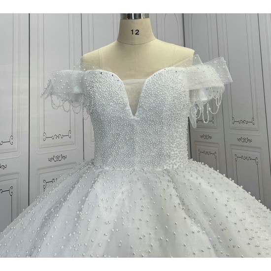 Off The Shoulder Pearl Wedding Dress CBWD0049