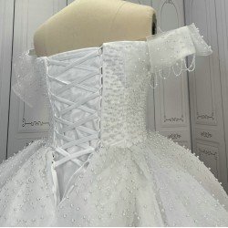 Off The Shoulder Pearl Wedding Dress CBWD0049
