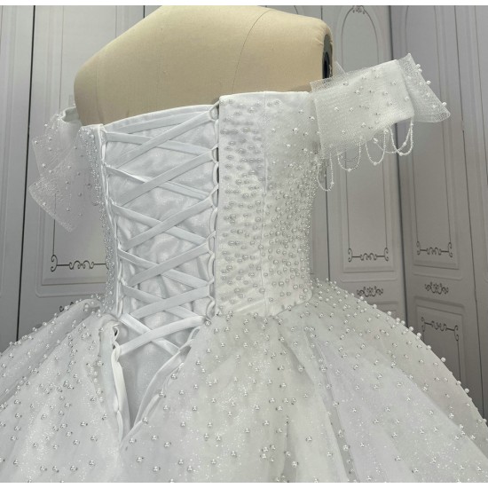 Off The Shoulder Pearl Wedding Dress CBWD0049
