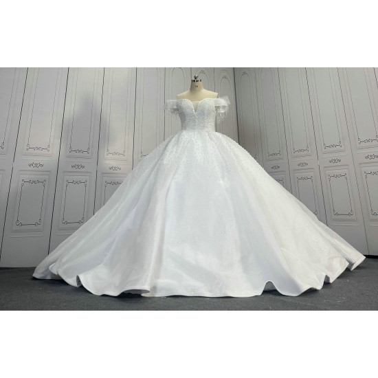Off The Shoulder Pearl Wedding Dress CBWD0049