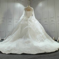Round  Neck Vintage Lace Wedding Dress With Long Sleeves CBWD0041