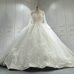 Round  Neck Vintage Lace Wedding Dress With Long Sleeves CBWD0041