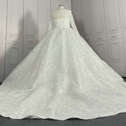 Round Neck Long Sleeve Beaded Luxury Wedding Dresses CBWD0037
