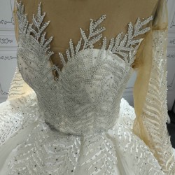 Round Neck Long Sleeves Ball Gown Wedding Dresses CBWD0035