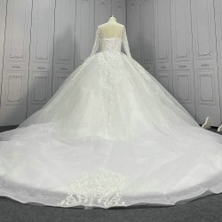 Round Neck Long Sleeves Beaded Luxury Ball Gowns For Bride CBWD0034