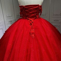 One Shoulder Budget Off The Shoulder Red Quinceanera Dresses Floor Birthday Party Gown Sweet 16