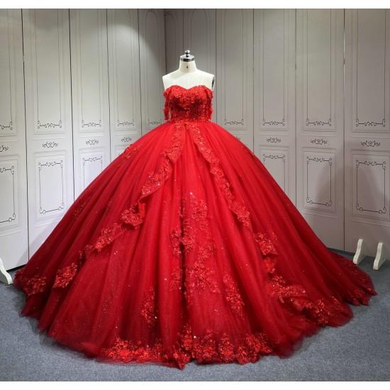 One Shoulder Budget Off The Shoulder Red Quinceanera Dresses Floor Birthday Party Gown Sweet 16