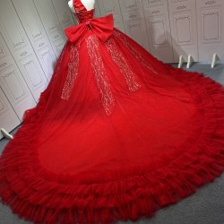 One Shoulder Red Quinceanera Dress Sleeveless Sweet 15 Gowns Ruffled Princess Dress With Bow And Ruffles