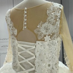 Round Neck Long Sleeves Lace Ball Gown Wedding Dress