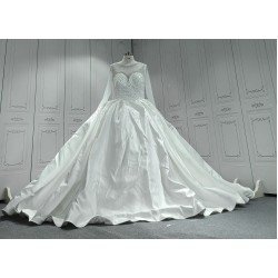 Satin Ball Gown Wedding Dress With Pearls CBWD0023