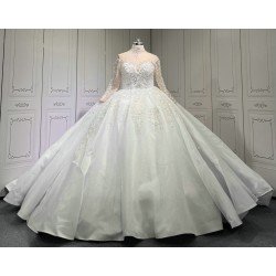 2024 New White Ball Gown Wedding Dresses Long Sleeve Lace Appliques High Neck Bridal Gowns
