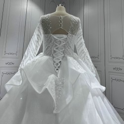 2024 Vintage White Long Sleeve Wedding Dress Sequin Women Bridal Dresses Black Girl Women Dress