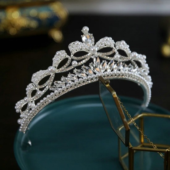 Baroque Vintage Princess Queen Bridal Crown Headwear Crystal Pearl Tiara For Women Wedding Party Hair Dress Accessories Jewelry