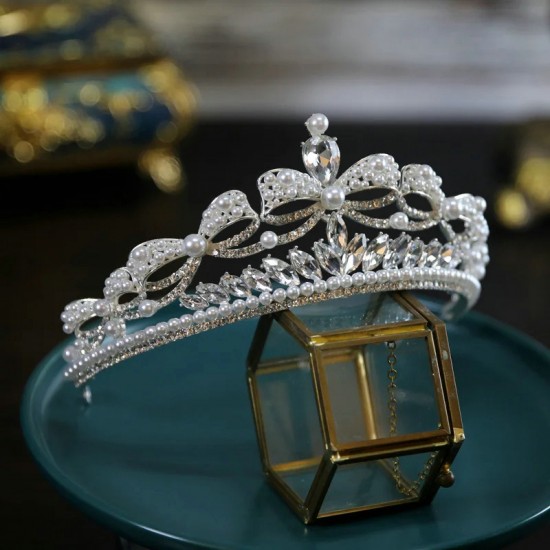 Baroque Vintage Princess Queen Bridal Crown Headwear Crystal Pearl Tiara For Women Wedding Party Hair Dress Accessories Jewelry