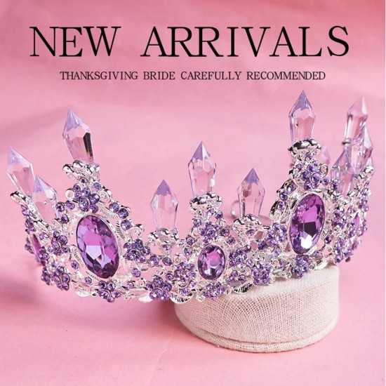 Baroque Vintage Princess Queen Purple Bridal Crown Headwear Crystal Tiara For Women Party Wedding Crown Hair Dress Accessories