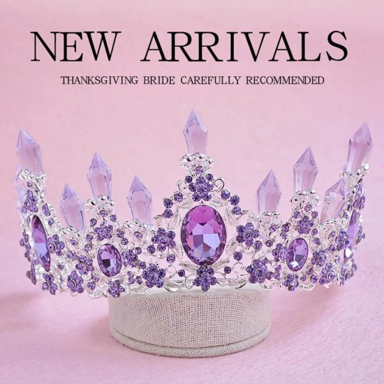 Baroque Vintage Princess Queen Purple Bridal Crown Headwear Crystal Tiara For Women Party Wedding Crown Hair Dress Accessories