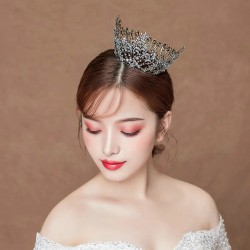 Bridal Headwear Vintage Golden Lady Wedding Rhinestone Tiara Birthday Round Crown Hair Accessories for Women Party Headdress