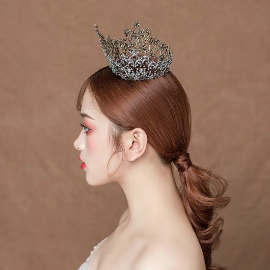Bridal Headwear Vintage Golden Lady Wedding Rhinestone Tiara Birthday Round Crown Hair Accessories for Women Party Headdress