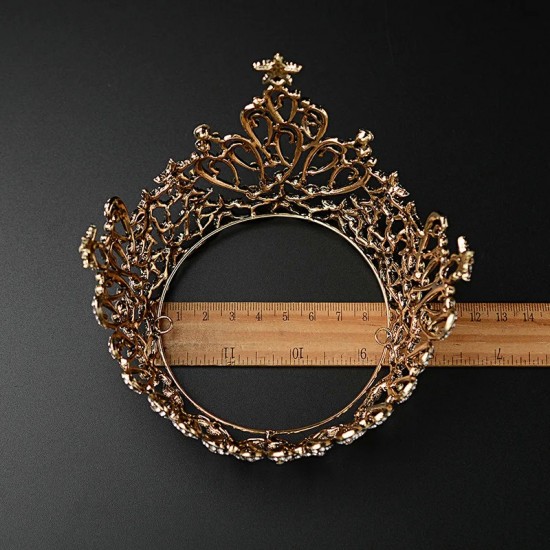 Bridal Headwear Vintage Golden Lady Wedding Rhinestone Tiara Birthday Round Crown Hair Accessories for Women Party Headdress
