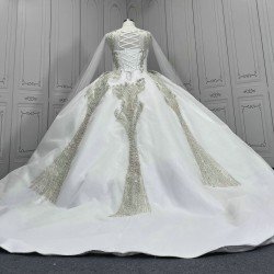 Cap Sleeve Wedding Dresses Pearl Crystal Bridal Gown Lace Appliques Wedding Gowns robe mariage